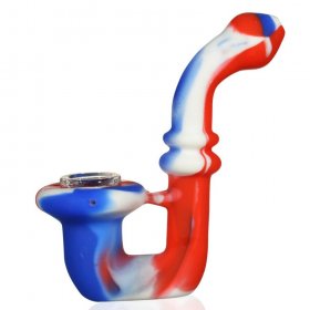 6" Silicone Standing Sherlock Hand Pipe with Glass Removable Bowl New