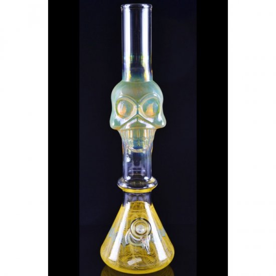 16\" Skull Glass Bong Water Pipe - Golden Fumed New