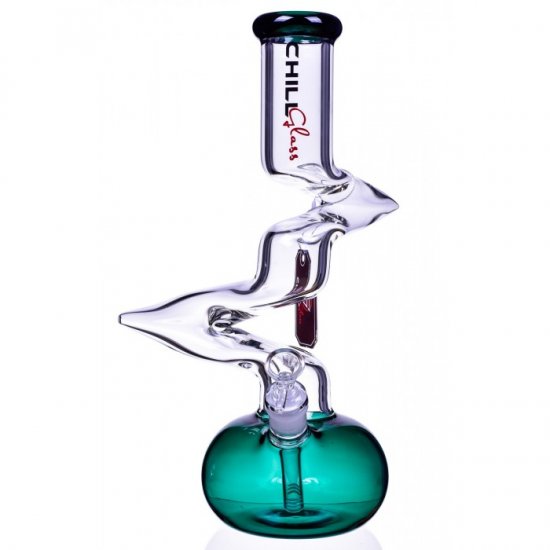 Chill Glass 15\" Double Zong Bong w/ Down Stem and 14mm Dry Bowl - Green New