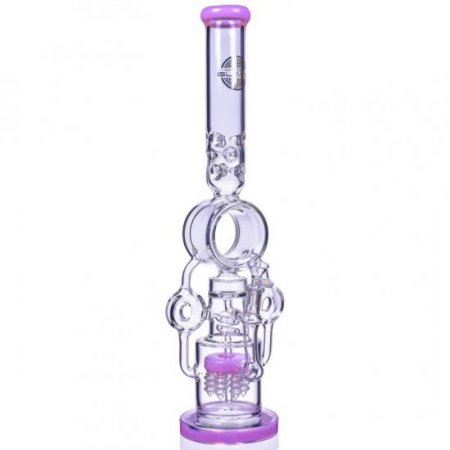 The Quidditch - 21" Triple Donut Multi Perc Bong - Pink New