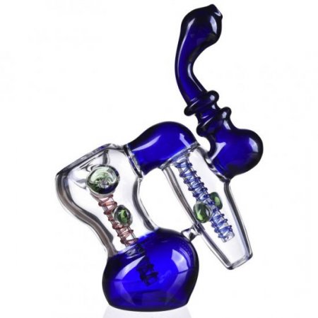 7" Double Chamber Glass Bubbler - Blue New