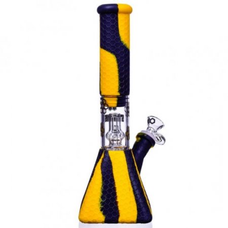 SMOKE PYRAMID - 11" STRATUS PYRAMID SILICONE BONG WITH 19MM DOWN STEM AND 14MM BOWL - Blackish Yellow New