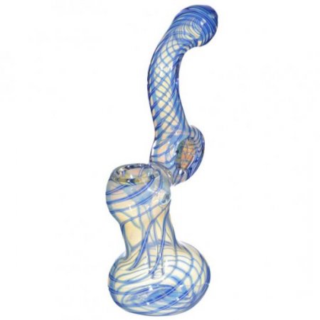 7" Swirled Sliver Fumed Bubbler - Blueish tinted Looped New