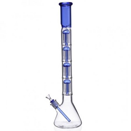 2 Foot Bong Quad Tree Perc Bong with A Matching Down Stem and A Bowl - Blue New