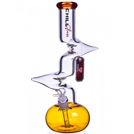 Chill Glass 15\" Double Zong Bong w/ Down Stem and 14mm Dry Bowl - Amber New