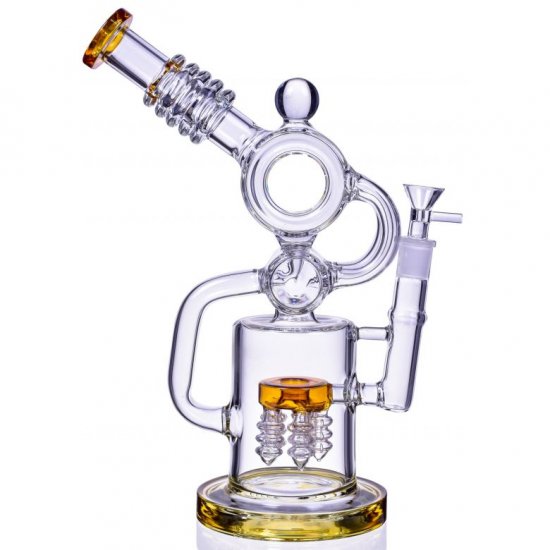 The Predator - 13\" Donut 3-Arm Recycler Bong - Amber New