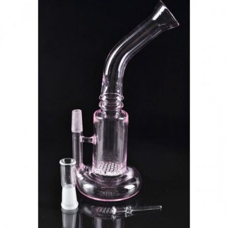 7" Micro Honeycomb Oil Rig Water Pipe Tilted - Saucer Chamber - Pink Tinted Glass New