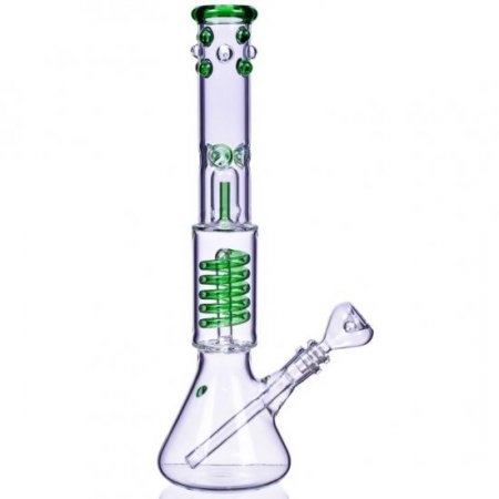 Nucleus - 14" Inline to Coil Perc Beaker Bong - Green New