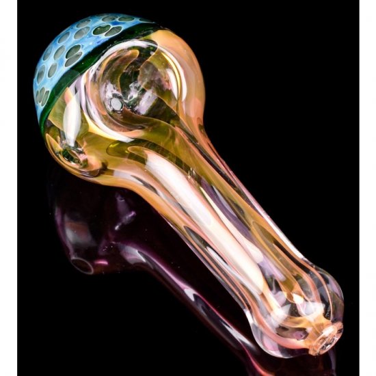 5\" Spotted Head Golden Fumed Thick And Heavy Spoon Glass Hand Pipe New