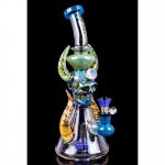 Twin Horned Skull Bong - 12" Showerhead Rig - Tattoo Glass Aqua New