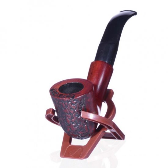 5\" Dark Cherry Wooden Pipes With Case - Carved Design - Special Price New