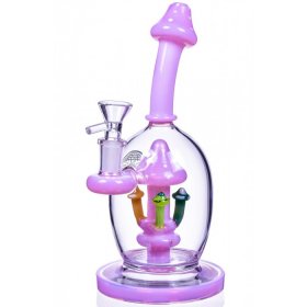 Pink O'Smoke - Mushroom Perc Orb Base Tilted Bong - Pink New