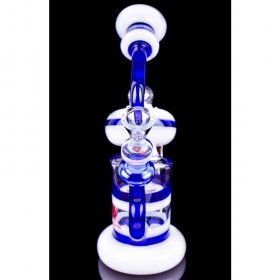 Top Thrill Dragster1.0 - ChillGlass - Ancient 2-Arm Recycler Inline Perc Bong - Blue/White New