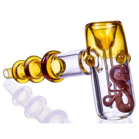 King Cobra - 7.5" Tripe Ringed Hammer Bubbler - Amber New