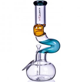 The Intimidator - Chill Glass -14" Double Zong Bong - Amber/Teal New