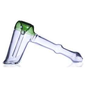 6" Clear Hammer Bubbler - Green Tipped New