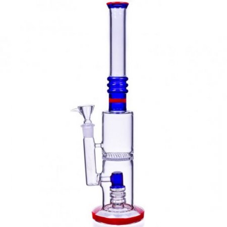 The America - 16" Dual Perc Cylinder Base Bong - Blueish Red New