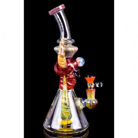 Twin Horned Skull Bong - 12" Showerhead Rig - Tattoo Glass Red New