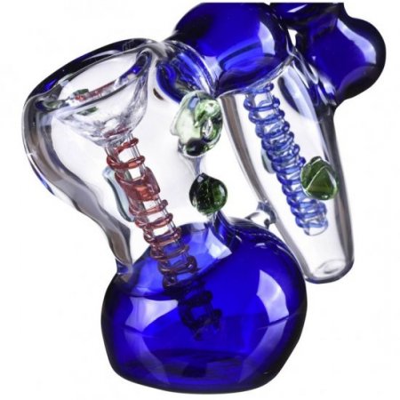 7" Double Chamber Glass Bubbler - Blue New