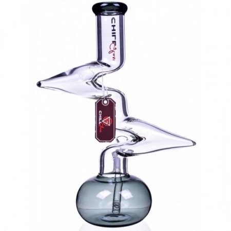 Chill Glass 15" Double Zong Bong w/ Down Stem and 14mm Dry Bowl - Ash Black New