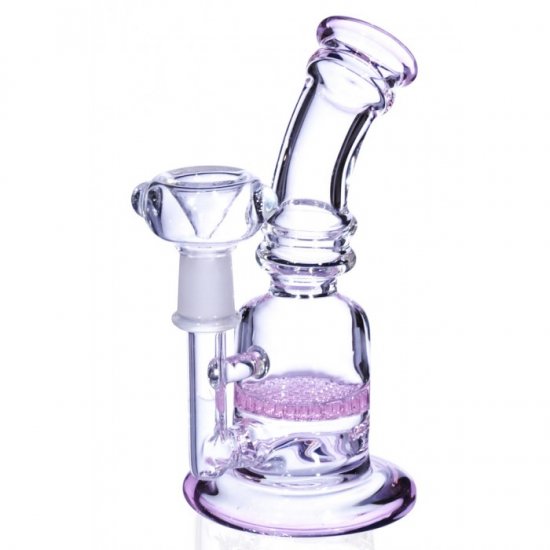 7\" Honeycomb Girly Bong With Dry Herb Bowl - Baby Pink New