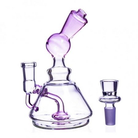 6" Circular Perc Designed Bong with Matching Bowl - Pink New