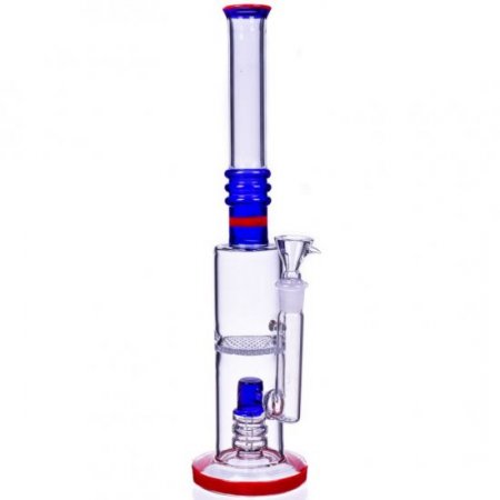 The America - 16" Dual Perc Cylinder Base Bong - Blueish Red New