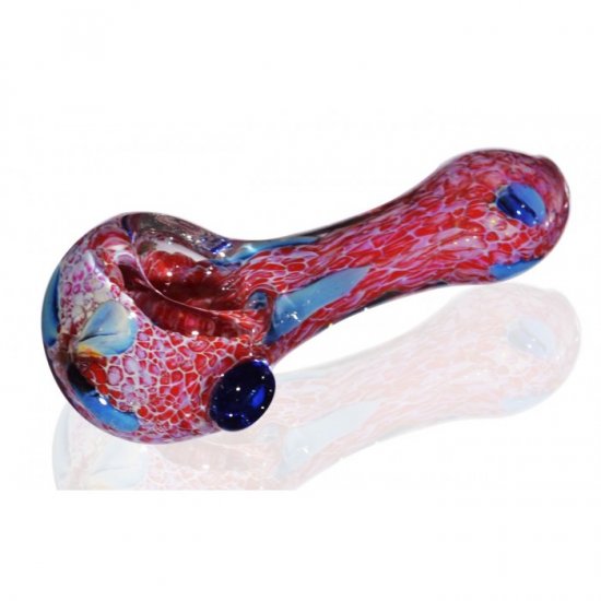 3.5\" Marble Fritter Glass Spoon Hand Pipe - Red Fritt New