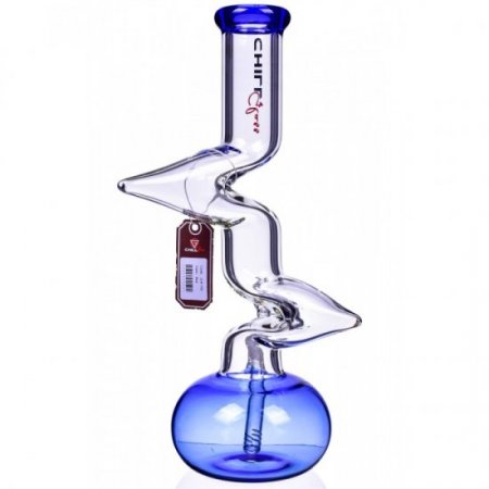 Chill Glass 15" Double Zong Bong w/ Down Stem and 14mm Dry Bowl - Blue New