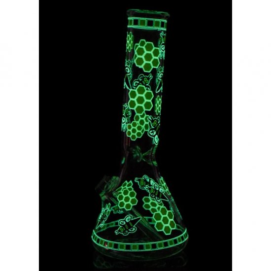 The Swarm - 8\" Glow In The Dark Honeycomb Beaker Bong - Yellow/Black New