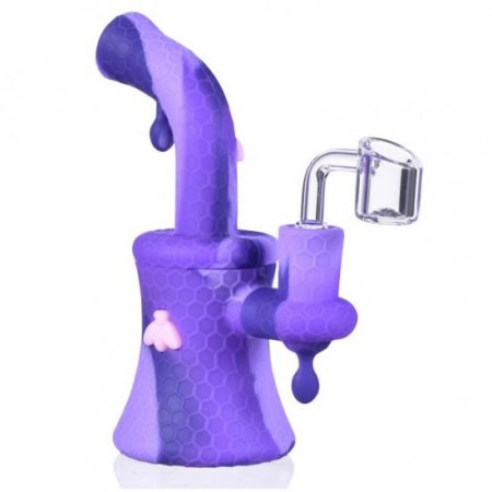 8" Glow In The Dark Bee On The Silicone Bong With 14mm Banger - Purple New
