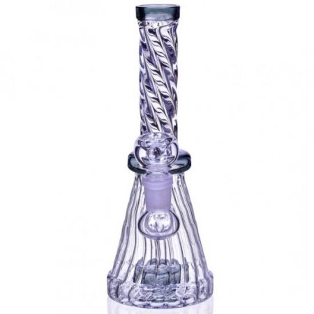 Mortal Smoke - 8" Spiral Design Matrix Perc Beaker Bong - Ash Black New