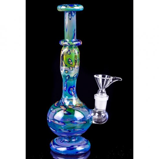 The Atlantis - 24KT Golden Bubble Trap Water Bong on Cobalt Blue Tubing. New