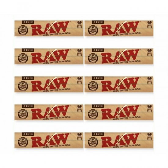 Raw? - Classic Slim Rolling Paper - King Size - 10 Pack New