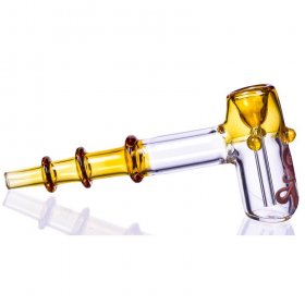 King Cobra - 7.5" Tripe Ringed Hammer Bubbler - Amber New