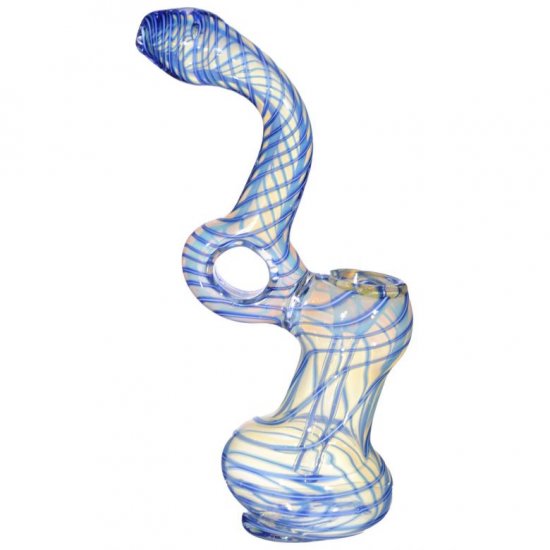 7\" Swirled Sliver Fumed Bubbler - Blueish tinted Looped New