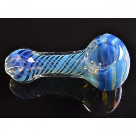 3.5" Swirled Fritt Color Changing Spoon Glass Pipe - Aqua Blue New