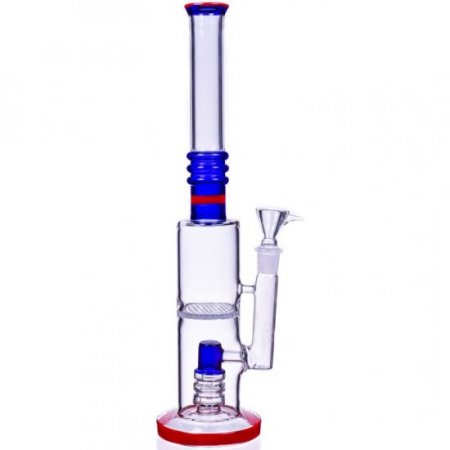 The America - 16" Dual Perc Cylinder Base Bong - Blueish Red New