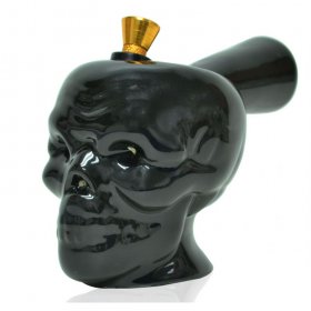 7" Spooky Skull Dark Night Water Bong- Black Ceramic New