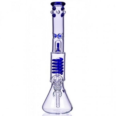 14" Coil Bong With Beaker Bottom Water Pipe - Marble Accents - Blue New