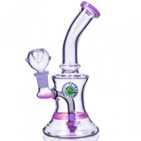 Smoke Hour - 8" Tilted Neck Showerhead Perc Bong w/ Marble Flower - Pink New