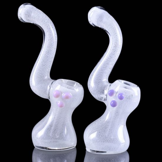 5\" Glow in the Dark Frosted White Girly Bubbler - Girly Pink Or Purple Colored Beads New
