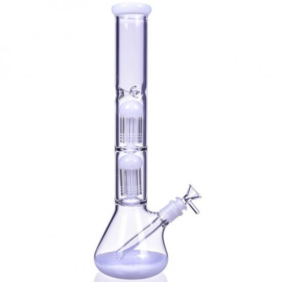 17\" Double Tree Perc 16 Arm Bong with Down Stem and Matching Bowl - White New