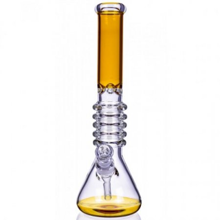 The Secret Rings - 16" Ribbed Beaker Bong - Amber New