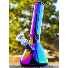 The Spotlight - 8" Tilted Neck Iridescent Beaker Bong - Rainbow New