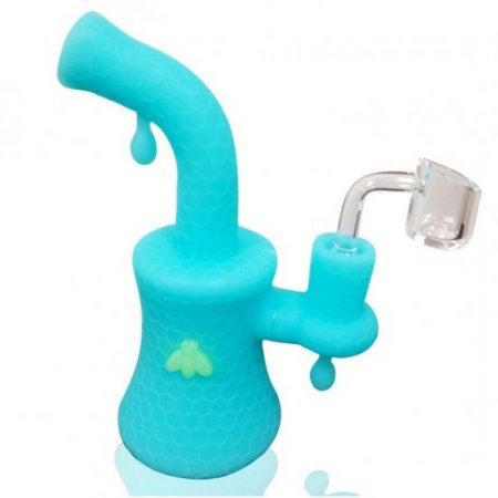 8" Silicone Glow In The Dark Bong With 14mm Banger - Sky Blue New