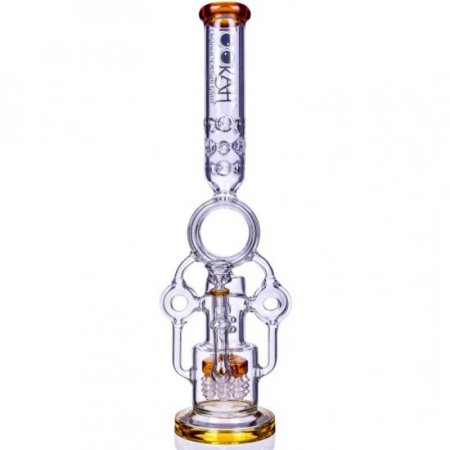 SMOKENATOR - LOOKAH PLATINUM DESIGN SERIES BONG - 20" PLATINUM DONUT RECYCLER BONG WITH SPIRAL PERCS - Amber New