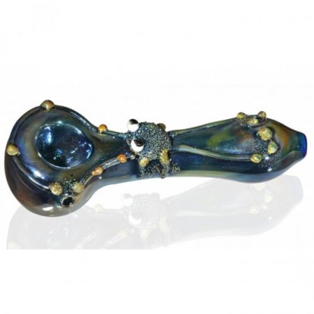 Mayan Shimmering Metallic Blue Frog Glass Hand Pipe New