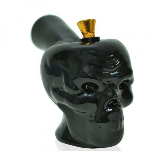 7\" Spooky Skull Dark Night Water Bong- Black Ceramic New