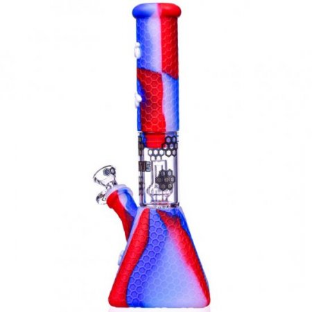 SMOKE PYRAMID - 11" STRATUS PYRAMID SILICONE BONG WITH 19MM DOWN STEM AND 14MM BOWL - Old Glory Red New
